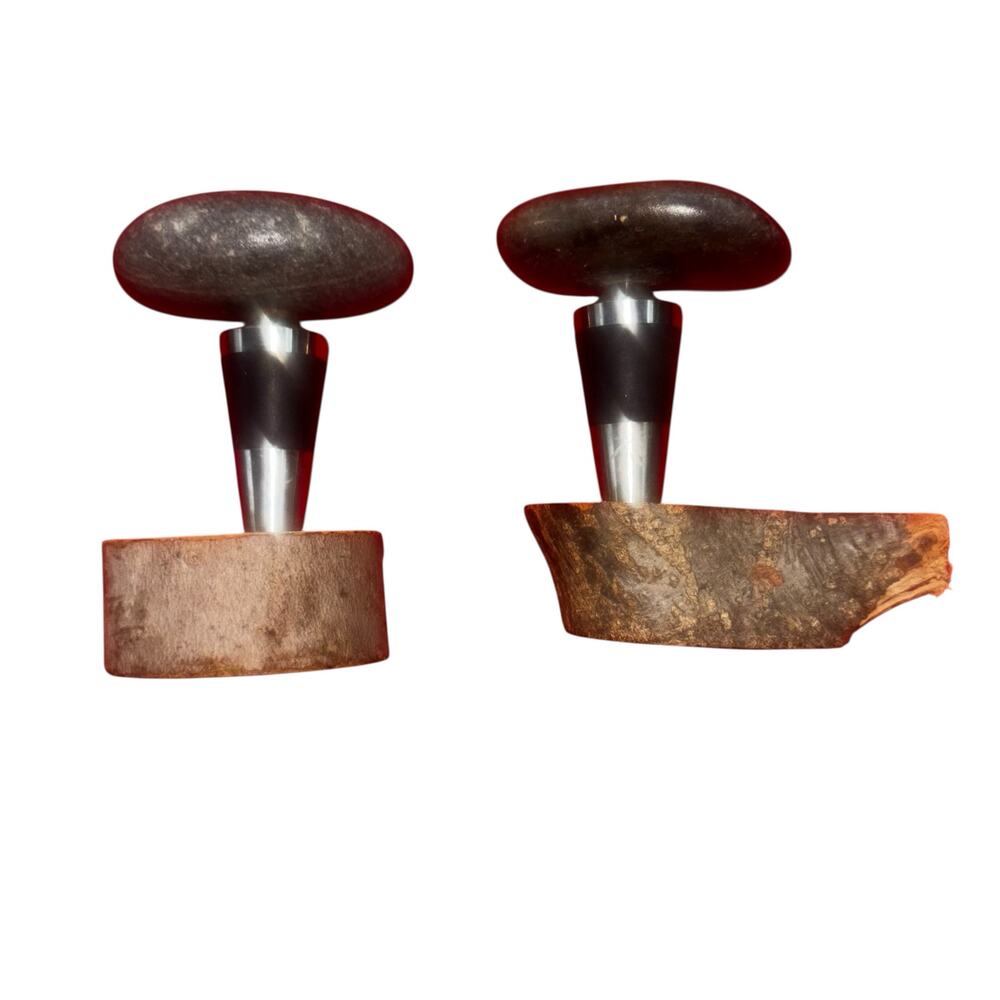 Pair of Natural Stone Wine Stoppers Handcrafted by Sea Stones 2003 New England